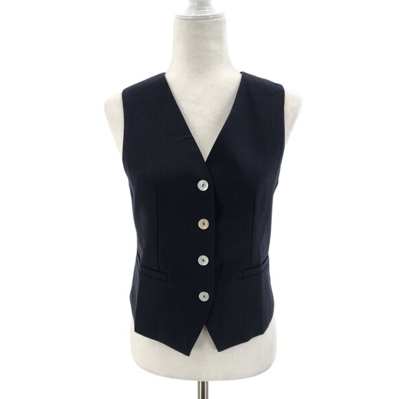 NEW Commense Womens Small Top Black Button Vest V-neck Linen Cotton - Picture 1 of 9
